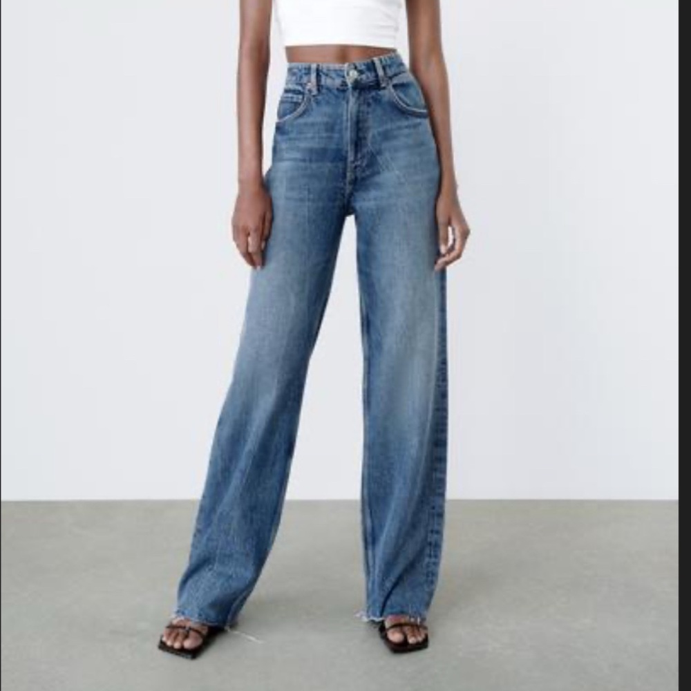 Zara Blue Wide Leg Jeans - Picture 1 of 4